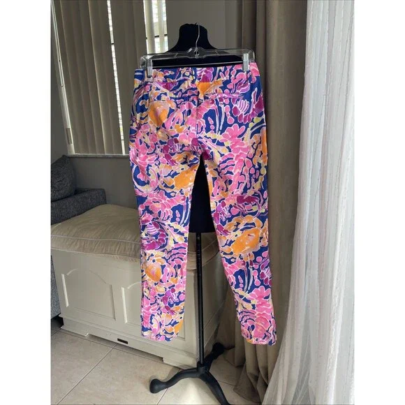 Lilly Pulitzer Women’s Size 4 Coral Reef Print Pants Blue Pink  Callahan Chino - Picture 2 of 6